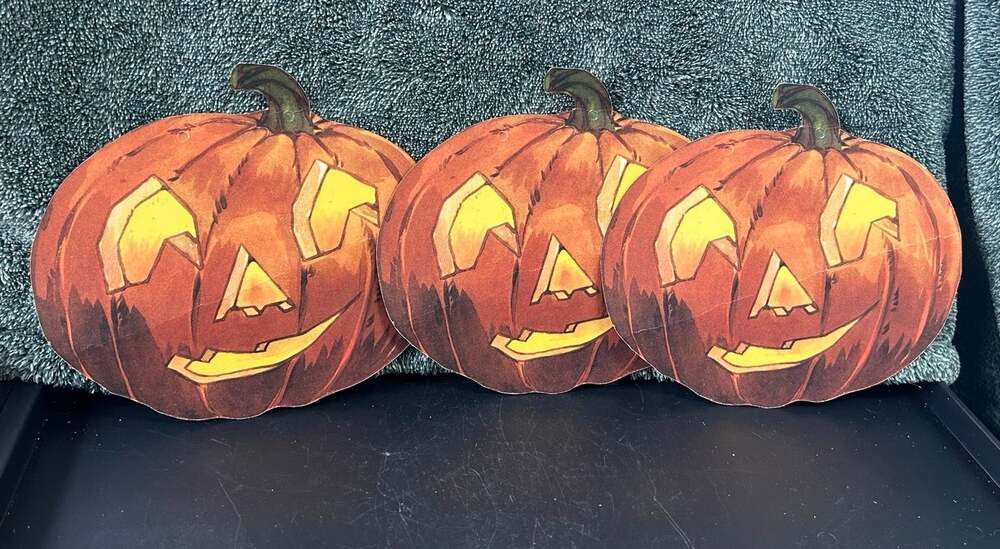 Three Die Cut Halloween Pumpkin Decorations Double Sided